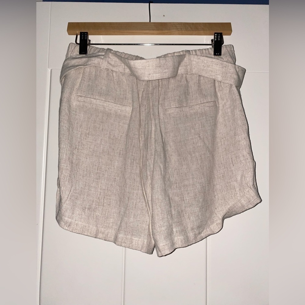 Bobi Black Women Linen Blend Dressy Shorts Oatmeal Tie Waist Wide Leg Medium - Picture 9 of 9